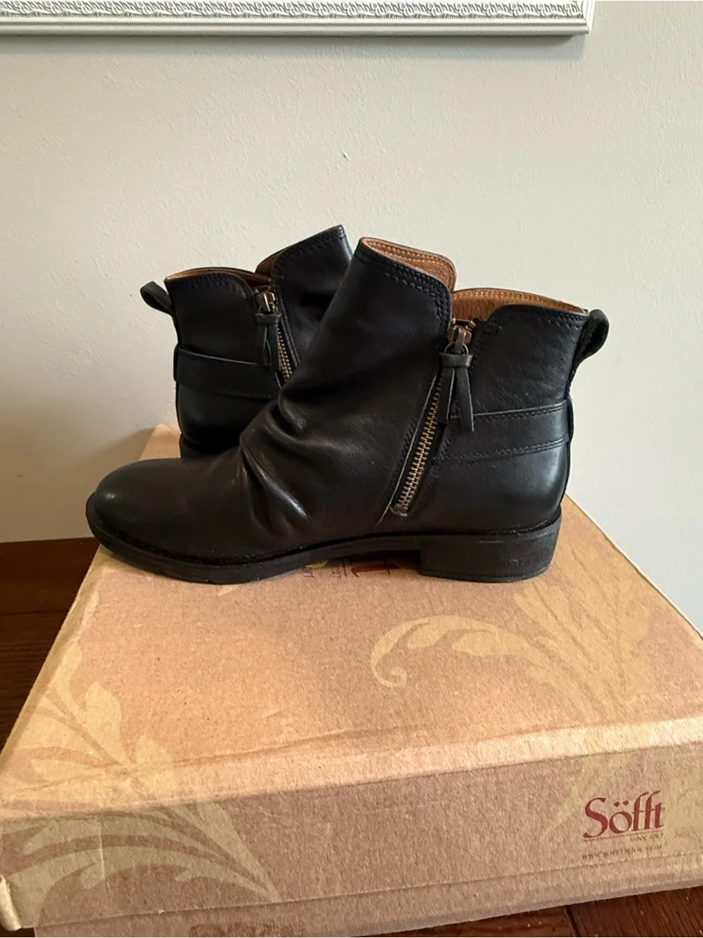 Sofft Black Leather Ankle Boots with Side Buckle